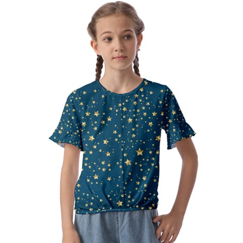 Star Golden Pattern Christmas Design White Gold Kids  Cuff Sleeve Scrunch Bottom T-shirt by Apen