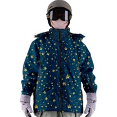 Star Golden Pattern Christmas Design White Gold Women s Zip Ski And Snowboard Waterproof Breathable Jacket by Apen