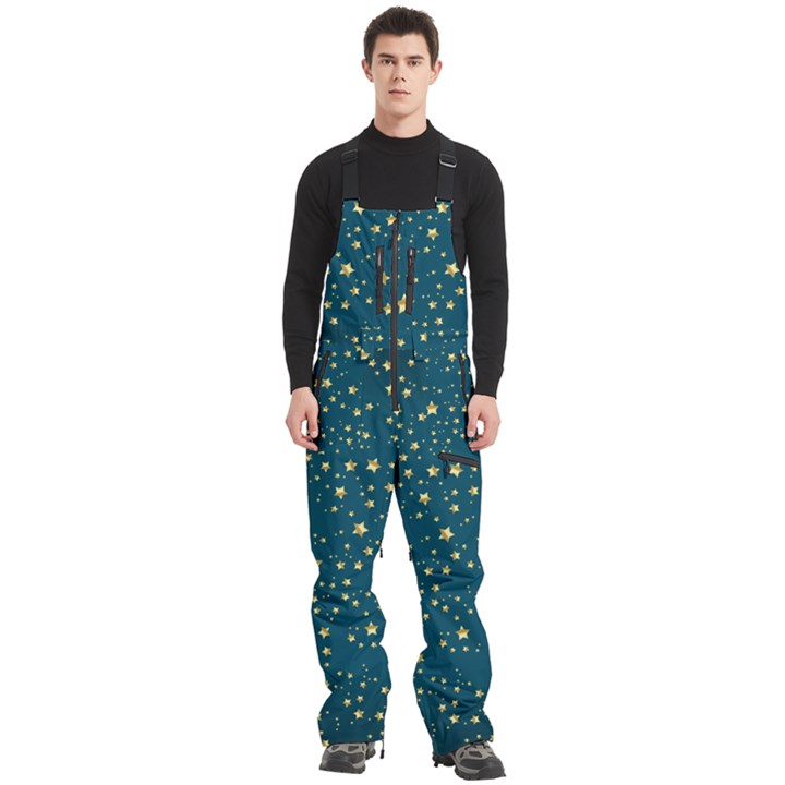 Star Golden Pattern Christmas Design White Gold Men s Front Zip Ski And Snowboard Bib Pants