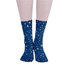 Star Golden Pattern Christmas Design White Gold Smooth Crew Length Tube Socks by Apen