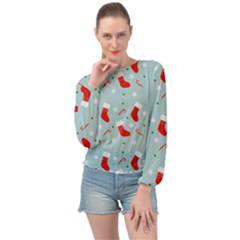 Christmas Pattern Banded Bottom Chiffon Top