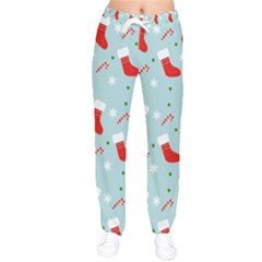 Christmas Pattern Women Velvet Drawstring Pants