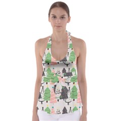 Christmas Trees Icons Tie Back Tankini Top by Apen