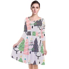 Christmas Trees Icons Quarter Sleeve Waist Band Dress by Apen