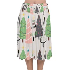 Christmas Trees Icons Velvet Flared Midi Skirt