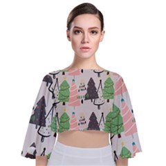 Christmas Trees Icons Tie Back Butterfly Sleeve Chiffon Top by Apen