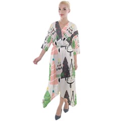 Christmas Trees Icons Quarter Sleeve Wrap Front Maxi Dress by Apen