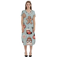 Christmas Cartoon Pattern T-shirt Midi Dress With Pockets