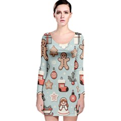 Christmas Cartoon Pattern Long Sleeve Velvet Bodycon Dress