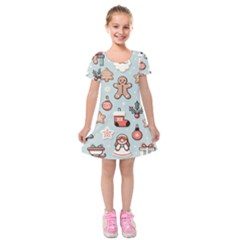 Christmas Cartoon Pattern Kids  Short Sleeve Velvet Dress