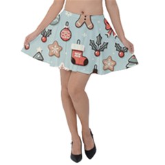 Christmas Cartoon Pattern Velvet Skater Skirt