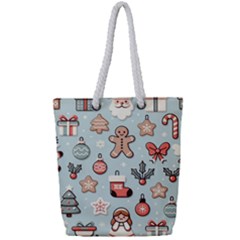 Christmas Cartoon Pattern Full Print Rope Handle Tote (small) by Apen