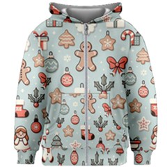 Christmas Cartoon Pattern Kids  Zipper Hoodie Without Drawstring