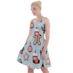 Christmas Cartoon Pattern Knee Length Skater Dress by Apen