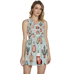 Christmas Cartoon Pattern Sleeveless High Waist Mini Dress