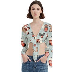 Christmas Cartoon Pattern Trumpet Sleeve Cropped Top