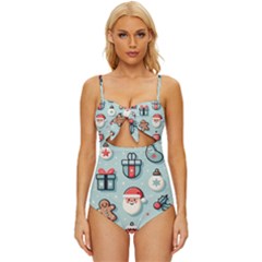 Christmas Decoration Angel Knot Front One-piece Swimsuit by Apen