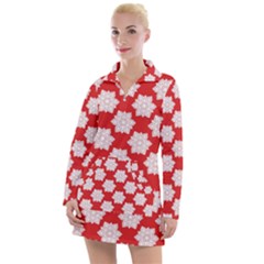 Christmas Snowflakes Background Pattern Women s Long Sleeve Casual Dress by Apen