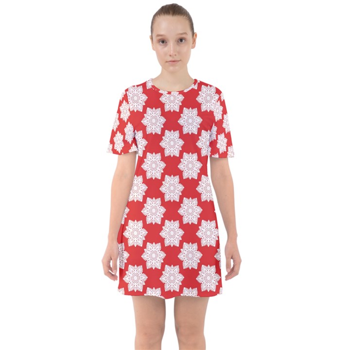 Christmas Snowflakes Background Pattern Sixties Short Sleeve Mini Dress