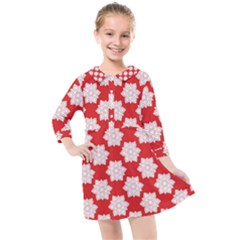 Christmas Snowflakes Background Pattern Kids  Quarter Sleeve Shirt Dress by Apen