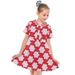 Christmas Snowflakes Background Pattern Kids  Short Sleeve Shirt Dress by Apen