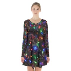 Christmas Lights Long Sleeve Velvet V-neck Dress