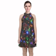 Christmas Lights Velvet Halter Neckline Dress 