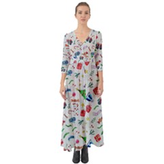 New Year Christmas Winter Pattern Button Up Boho Maxi Dress by Apen