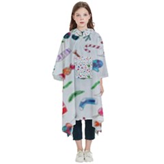 New Year Christmas Winter Pattern Kids  Hooded Rain Ponchos