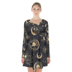 Star Colorful Christmas Abstract Long Sleeve Velvet V-neck Dress