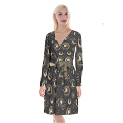 Star Colorful Christmas Abstract Long Sleeve Velvet Front Wrap Dress