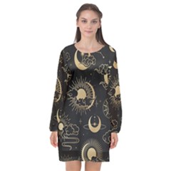 Star Colorful Christmas Abstract Long Sleeve Chiffon Shift Dress 