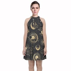 Star Colorful Christmas Abstract Velvet Halter Neckline Dress 