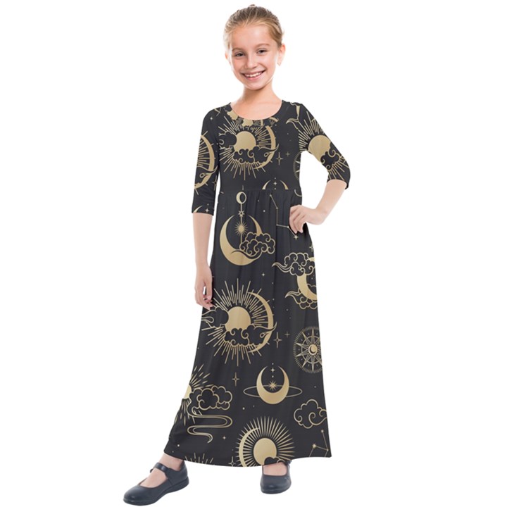 Star Colorful Christmas Abstract Kids  Quarter Sleeve Maxi Dress