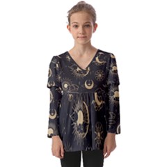 Star Colorful Christmas Abstract Kids  V Neck Casual Top