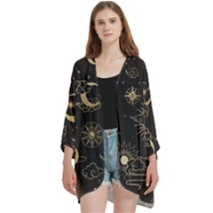 Star Colorful Christmas Abstract Open Front 3/4 Sleeve Batwing Chiffon Cardigan Kimono by Apen