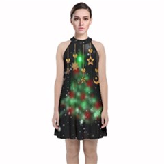 Christmas Star Jewellery Velvet Halter Neckline Dress  by anzea