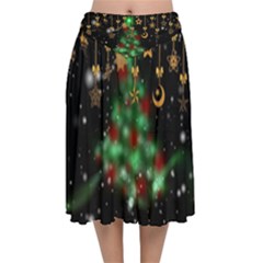 Christmas Star Jewellery Velvet Flared Midi Skirt