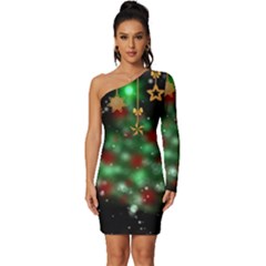 Christmas Star Jewellery Long Sleeve One Shoulder Mini Dress by anzea