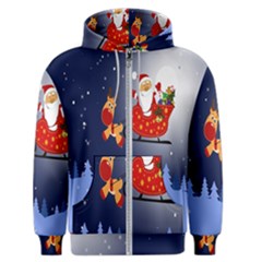 Deer Santa Claus Flying Trees Moon Night Merry Christmas Men s Zipper Hoodie