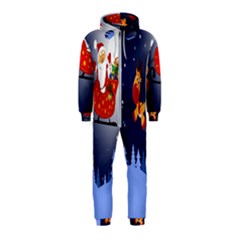 Deer Santa Claus Flying Trees Moon Night Merry Christmas Hooded Jumpsuit (kids)