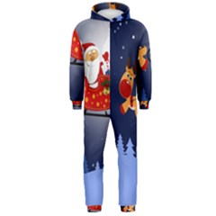 Deer Santa Claus Flying Trees Moon Night Merry Christmas Hooded Jumpsuit (men)