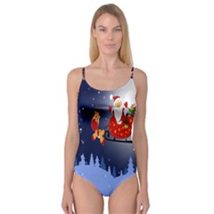 Deer Santa Claus Flying Trees Moon Night Merry Christmas Camisole Leotard  by anzea