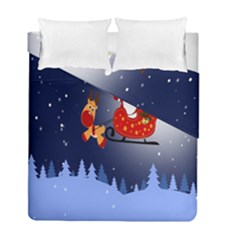 Deer Santa Claus Flying Trees Moon Night Merry Christmas Duvet Cover Double Side (full/ Double Size) by anzea