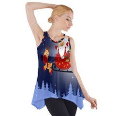 Deer Santa Claus Flying Trees Moon Night Merry Christmas Side Drop Tank Tunic by anzea