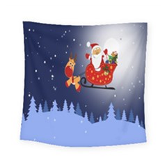 Deer Santa Claus Flying Trees Moon Night Merry Christmas Square Tapestry (small)