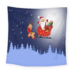 Deer Santa Claus Flying Trees Moon Night Merry Christmas Square Tapestry (large)