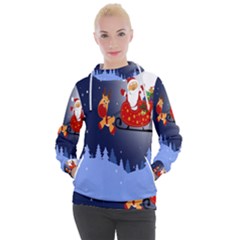 Deer Santa Claus Flying Trees Moon Night Merry Christmas Women s Hooded Pullover by anzea