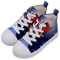 Deer Santa Claus Flying Trees Moon Night Merry Christmas Kids  Mid-top Canvas Sneakers by anzea