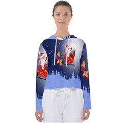 Deer Santa Claus Flying Trees Moon Night Merry Christmas Women s Slouchy Sweat